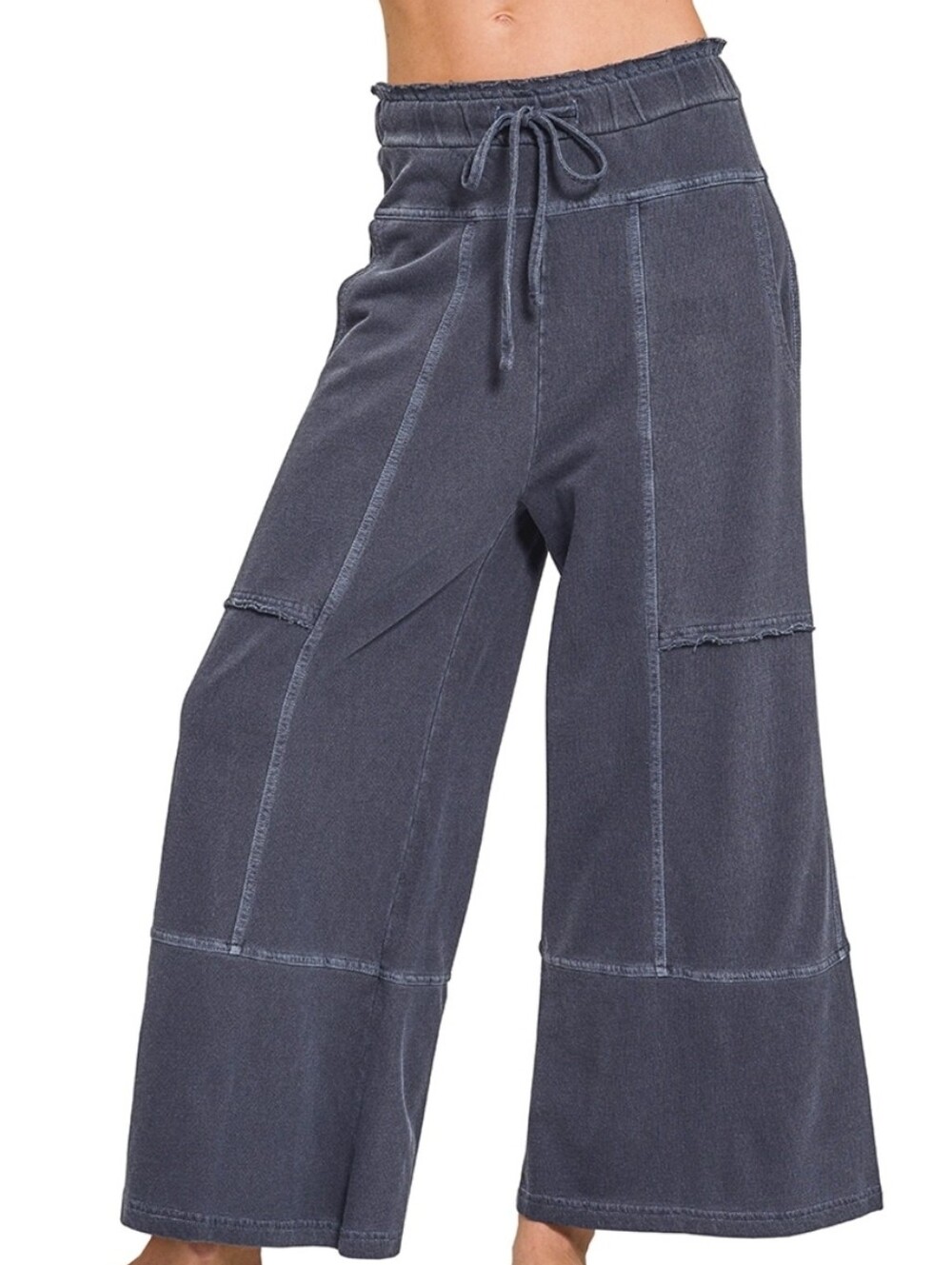 Zenana French Terry Washed Exposed-Seam Wide Leg Pants ~ Blackberry - Picture 4 of 4